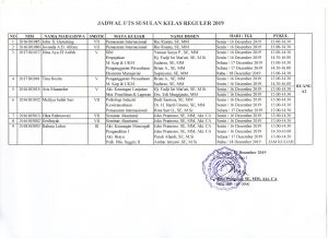 JADWAL UTS SUSULAN KELAS REGULER 2019/2020