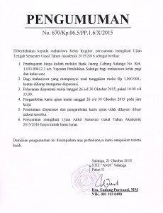 Pengumuman tentang tertib Administrasi Pra UTS