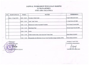 Jadwal workshop Penulisan Skripsi Kelas Reguler Program Studi S1 Manajemen