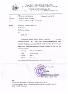 Jadwal workshop Penulisan Skripsi Kelas Reguler Program Studi S1 Akuntansi