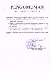 Pengumuman Pra UAS untuk kelas Reguler