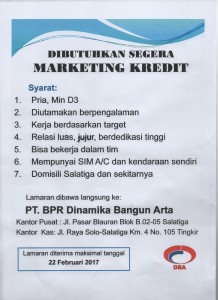 Lowongan Kerja PT. BPR Dinamika Bangun Arta