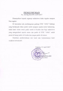 Pengumuman tentang Pengalihan Lahan Parkir