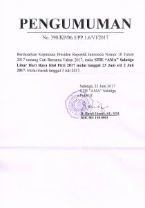 Pengumuman tentang Libur lebaran dan Cuti Bersama