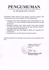 Pengumuman Pra UTS kelas Reguler Th. Akademik 2017/2018 Gasal