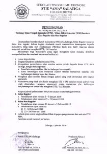 Pengumuman tentang UTS dan UAS Susulan kelas Reguler dan Non Reguler