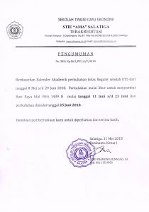 Libur Kegiatan Perkuliahan kelas Reguler Th. Akademik 2017/2018 Genap