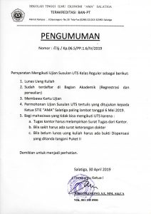 Pengumuman Persyaratan UTS / UAS Susulan Kelas Reguler