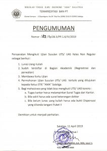 Pengumuman Persyaratan UTS / UAS Susulan Kelas Non Reguler