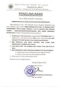PENGUMUMAN UTS & UAS SUSULAN KELAS NON REGULER
