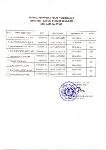 JADWAL PERWALIAN NON REG 2019/2020