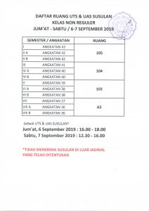 PENGUMUMAN RUANG UJIAN SUSULAN NON REGULER SEPTEMBER 2019