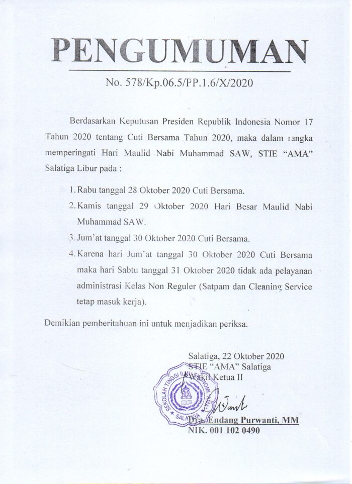 PENGUMUMAN LIBUR MAULID NABI MUHAMMAD | Sekolah Tinggi Ilmu Ekonomi AMA